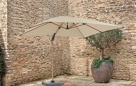 Bramblecrest Truro Wood Effect 3M Square LED Sand Parasol inc Granite Base - FREE cover Bramblecrest Truro Wood Effect 3M Square LED Sand Parasol inc Granite Base - FREE cover