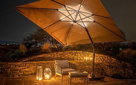 Pacific Lifestyle LED Glow Lighting Side Arm Parasol with Polished Granite Base - Taupe Pacific Lifestyle LED Glow Lighting Side Arm Parasol with Polished Granite Base - Taupe