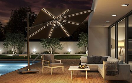Pacific Lifestyle LED Glow Lighting Side Arm Parasol with Polished Granite Base - Grey Pacific Lifestyle LED Glow Lighting Side Arm Parasol with Polished Granite Base - Grey