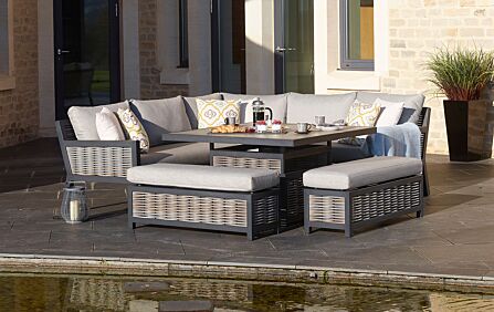 Bramblecrest Portofino Square Corner Sofa Set with Adjustable Ceramic Table Bramblecrest Portofino Square Corner Sofa Set with Adjustable Ceramic Table