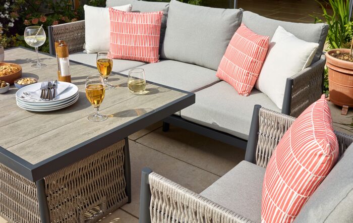 Bramblecrest Mauritius 3 Seat Sofa Set with Rectangle Adjustable Table - Eco Cobble Bramblecrest Mauritius 3 Seat Sofa Set with Rectangle Adjustable Table - Eco Cobble