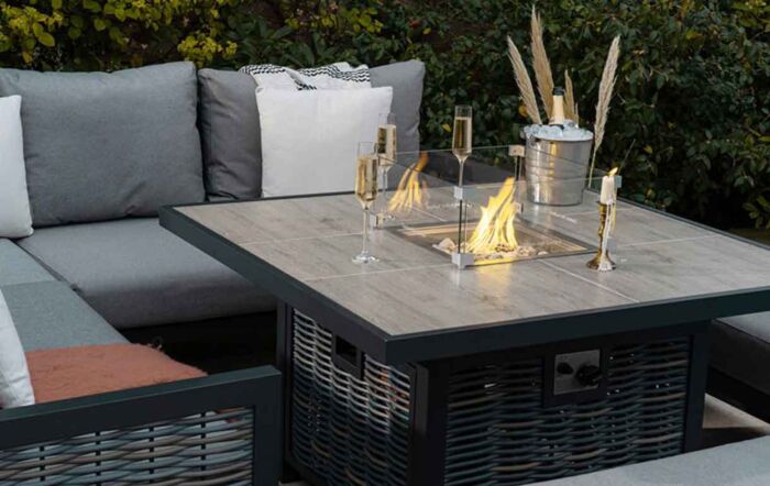 Bramblecrest Portofino Square Corner Firepit Set with Ceramic Table - Grey Bramblecrest Portofino Square Corner Firepit Set with Ceramic Table - Grey