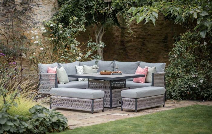 Bramblecrest Mauritius Corner Sofa Set with Ceramic Adjustable Table - Grey Bramblecrest Mauritius Corner Sofa Set with Ceramic Adjustable Table - Grey