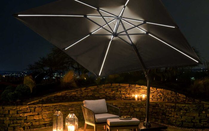 Pacific Lifestyle LED Glow Lighting Side Arm Parasol with Polished Granite Base - Grey Pacific Lifestyle LED Glow Lighting Side Arm Parasol with Polished Granite Base - Grey