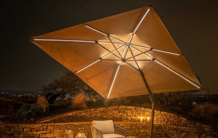 Pacific Lifestyle LED Glow Lighting Side Arm Parasol with Polished Granite Base - Taupe Pacific Lifestyle LED Glow Lighting Side Arm Parasol with Polished Granite Base - Taupe